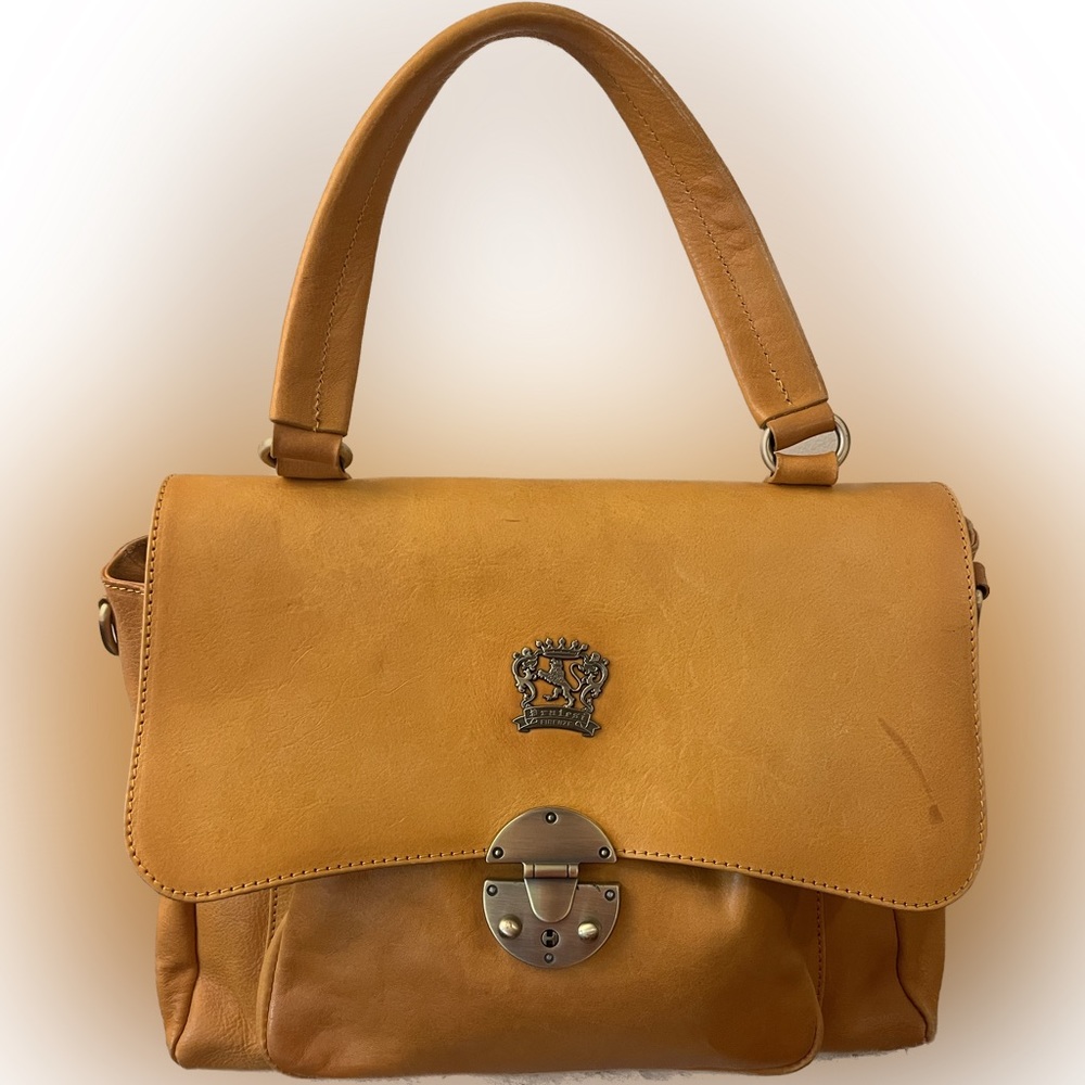 Used Pratesi Monteloro Golden Cognac Italian Leather Satchel / Shoulder Bag